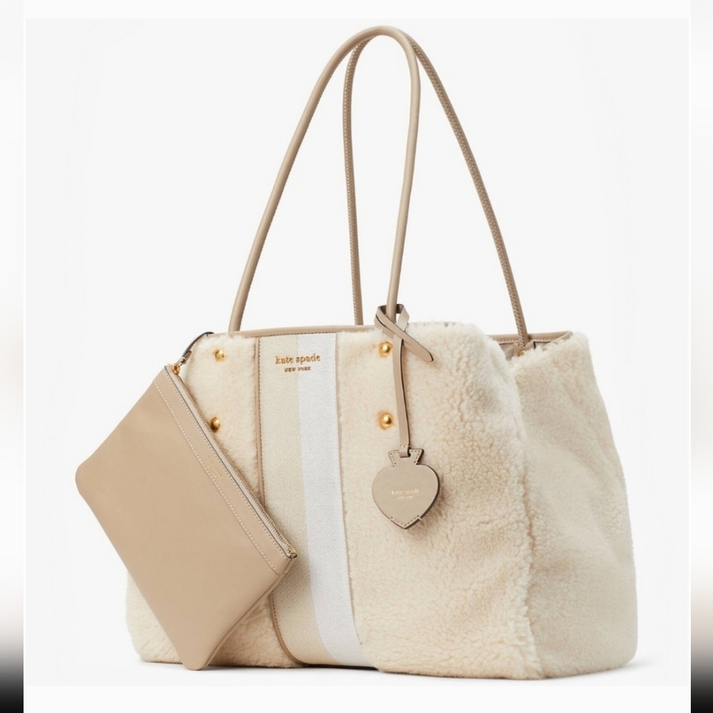 Kate Spade Everything Racing Stripe Faux Shearling Large Tote